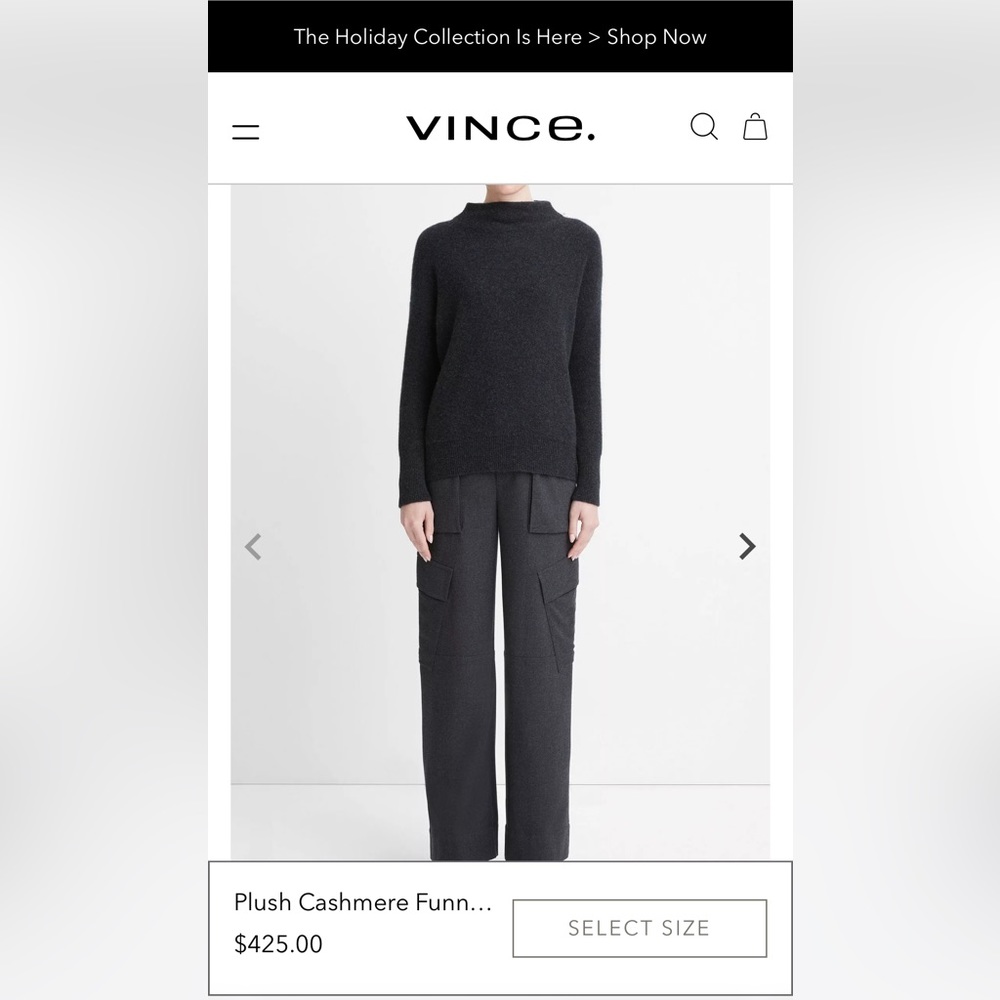 Vince heather/charcoal gray funnel neck cashmere sweater